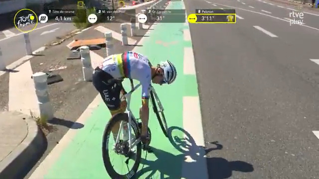 Ahora que lo pienso, ¿puede ser la primera vez que veo a un mecánico de Shimano solucionar un problema a un ciclista tan rápido (o solucionarlo, directamente)? #TDF2025