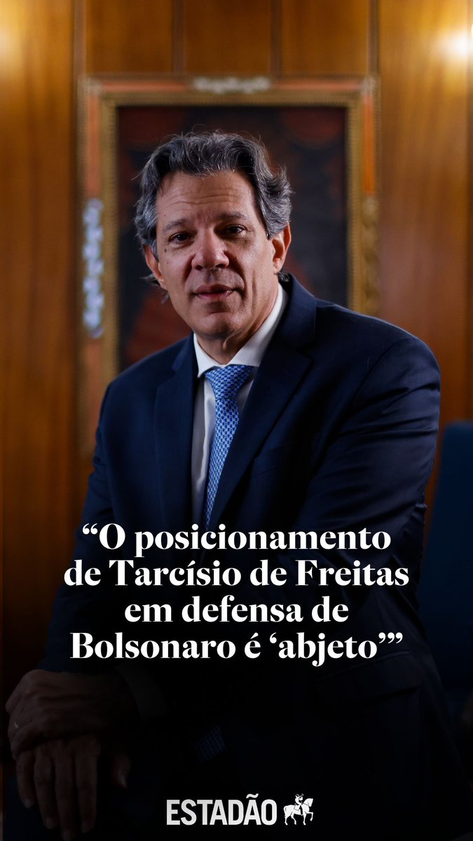 Em entrevista ao Economia Estadão, Fernando Haddad afirma que o posicionamento de Tarcísio de Freitas (Republicanos) em defesa de Bolsonaro é “abjeto” e argumentou que é preciso centralizar no governo federal a mesa de negociação com os EUA >