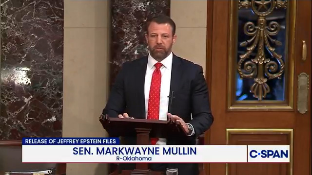 .Markwayne Mullin objecting to Senator Ruben Gallego motion to release 'Epstein files:' "It's so obvious that the Democrats are using this for a political football. If they were really serious about it, what happened the last four years?"