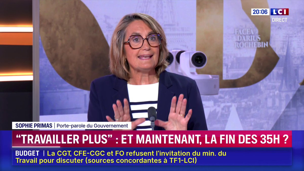🗣️ En 2007, Nicolas Sarkozy défendait la "valeur travail" et l'idée de "travailler plus pour gagner plus" en pourfendant la logique du "partage du travail", "une absurdité" : "Il avait raison" soutient Sophie Primas ▶️ Darius Rochebin