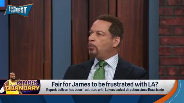 "LeBron has gone from 'I can win with anyone' to 'I need the perfect team.'" Chris Broussard on the report of LeBron's frustration with Lakers' lack of direction post-Russ trade