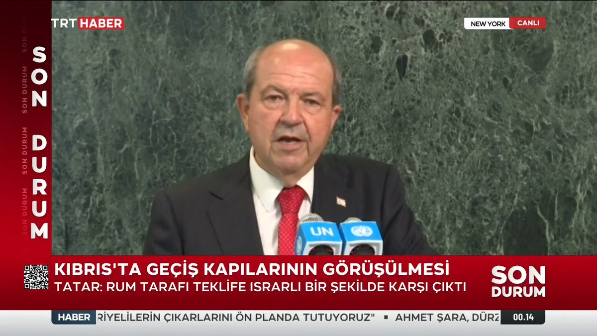 "Kıbrıslı Türkler haklı bir bağımsızlık mücadelesi sergilemektedir" KKTC Cumhurbaşkanı Ersin Tatar: Tüm dünya Kıbrıslı Türkleri cezalandırmaya devam ediyor. Kıbrıs Rum Kesimi, son yıllarda iyi niyetli insanlarımızı tutukladı. Amaçları Kıbrıslı Türkleri baskı altında tutmak.