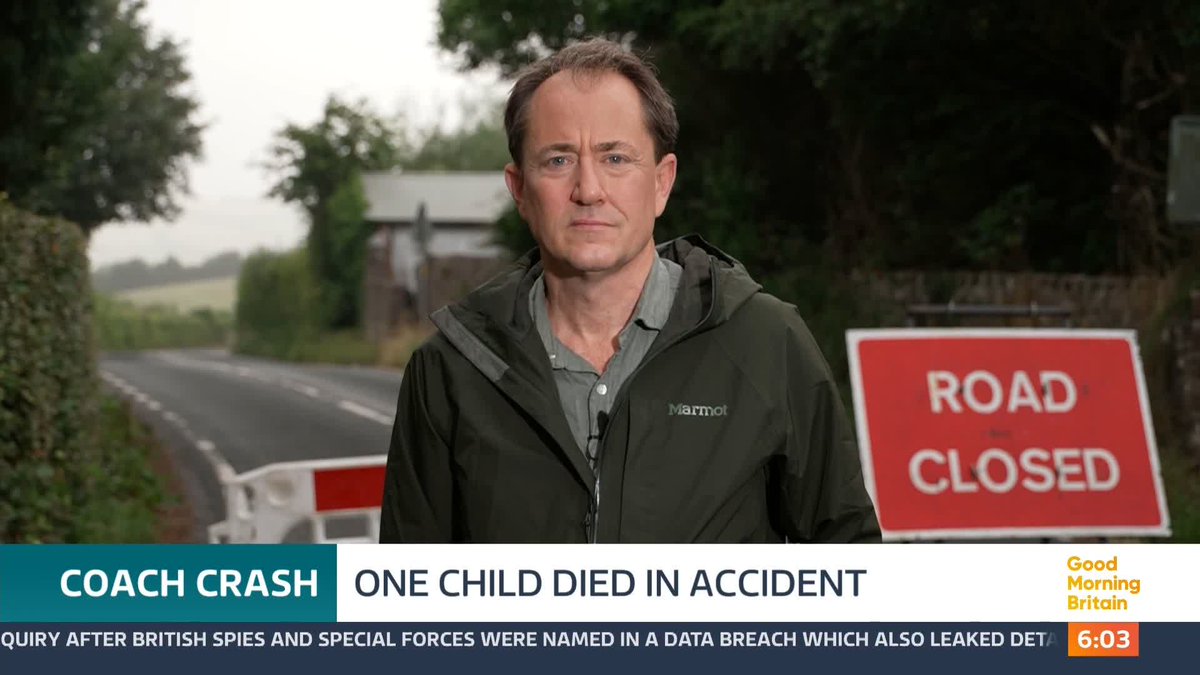 Police have launched an investigation after a child died and two others were seriously injured in a school coach crash in Somerset. The bus was bringing pupils from Minehead Middle School back from a day trip to a zoo. Richard Gaisford reports.