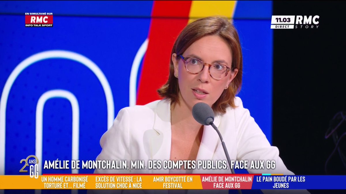 🗣️💬 "Si on suit cette trajectoire, en 2029, nous serons de nouveau à 3% de déficit" La ministre des Comptes publics, Amélie de Montchalin, est face aux #GGRMC