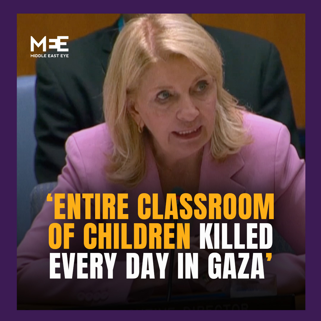 “Consider that for a second: A whole classroom of children killed every day for two years.” The executive director of Unicef, Catherine Russell, announced that an average of 28 children have been killed each day in Gaza for two years.