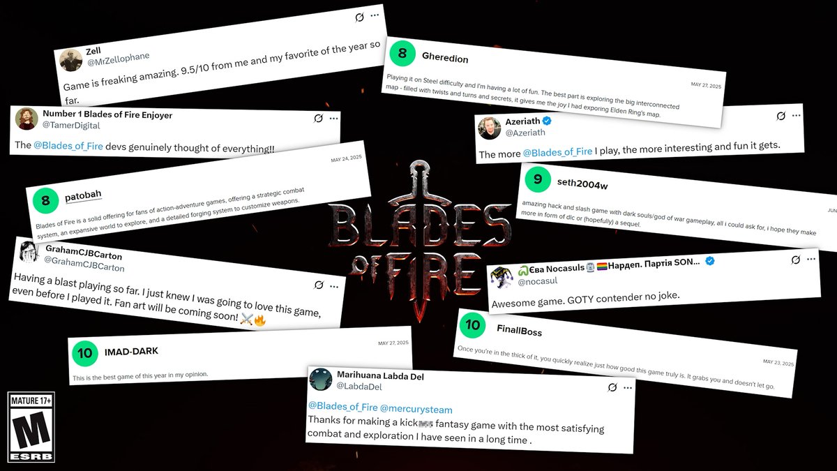 Obviously we recommend #BladesofFire, but here’s what fans are saying - don’t just take our word for it! Play the demo or as part of Xbox Free Play Days. Also, enjoy 20% off the full game! Epic PS5 Xbox