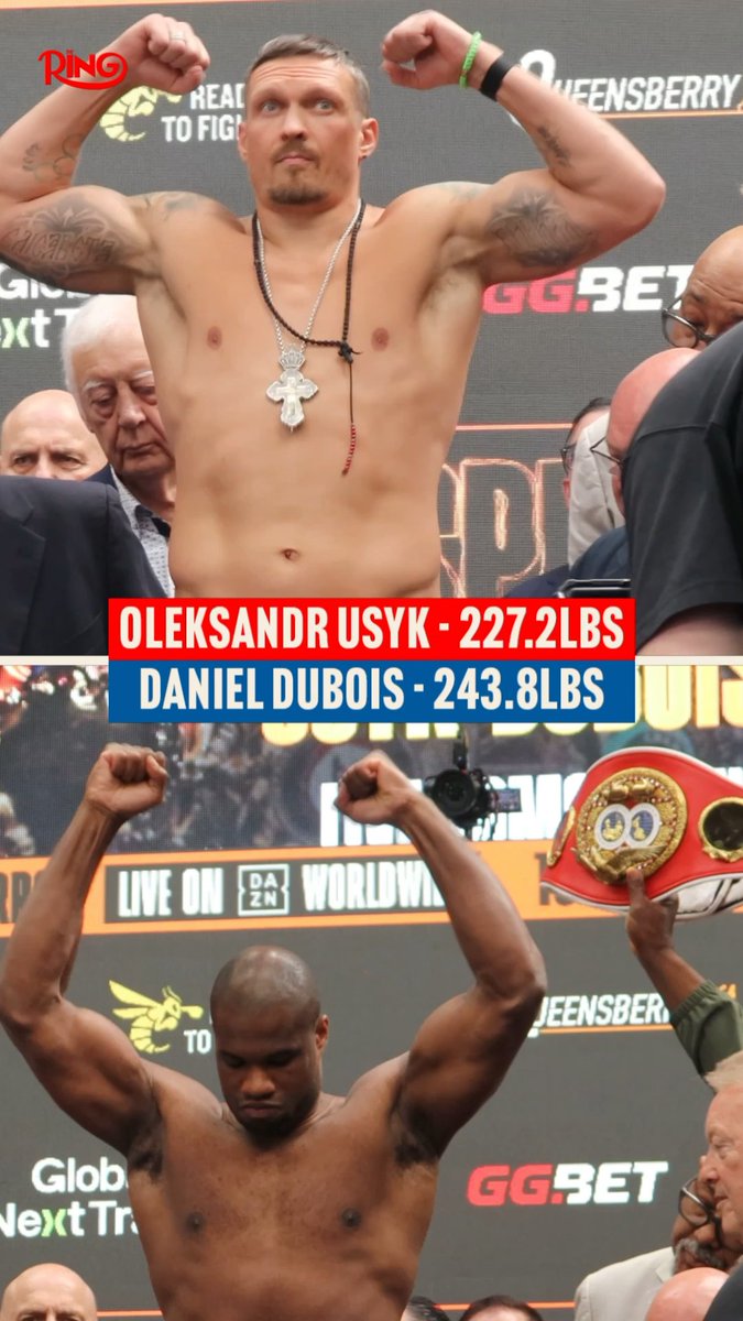 Oleksandr Usyk and Daniel Dubois are weighed in ahead their Ring and undisputed heavyweight world title fight at Wembley Stadium tomorrow on DAZN 💪🏼