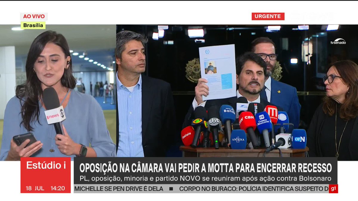 A operação da Polícia Federal e as medidas cautelares impostas a Jair Bolsonaro repercutem no Congresso. Em coletiva, integrantes da oposição dizem que “as medidas do Supremo Tribunal Federal são arbitrárias e uma perseguição à oposição ao governo federal” – o deputado Coronel Chrisóstomo (PL-RO) pediu que as Forças Armadas fiquem ao lado do povo, dizendo que se orgulhou dos militares em 1964. Veja com Elisa Clavery manifestações de aliados do ex-presidente e de governistas. ➡ Assista ao #Estúdioi: #GloboNews