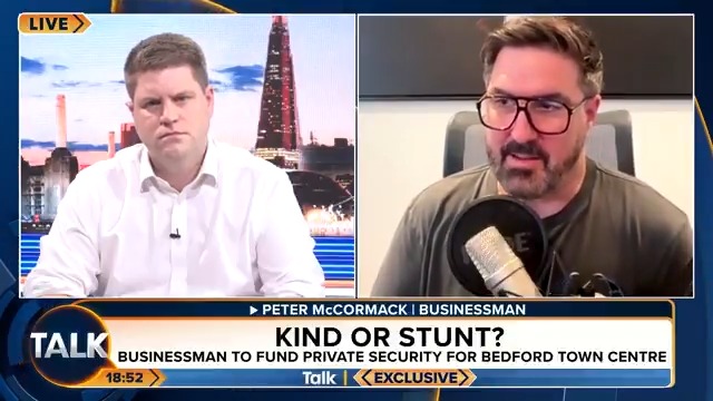 Businessman Peter McCormack says 30-years of being "ruled by morons in government", led him to fund private security in Bedford. "A free market response to a security issue... unfortunately our PCC John Tizard is a weak character who hasn't provided this." Peter Cardwell