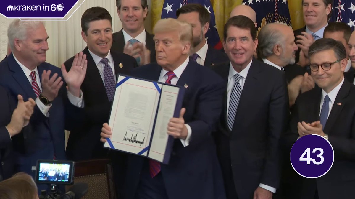 Stacked week. 🧱 The Genius Act is official, @KrakenPro opens up futures trading to 🇺🇸, Kraken+ now gives users $20k/month with zero fees 💸, and we open doors in Washington State. 🌲 @Pete_Rizzo_ #KrakenIn60