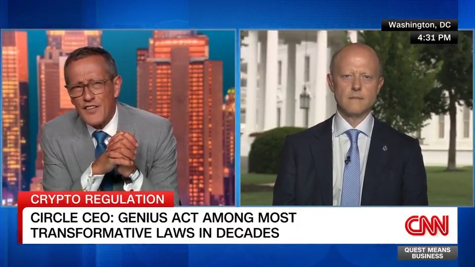 "We're giving the superpowers of the internet to dollars through this technology." Circle CEO Jeremy Allaire - jda.eth / jdallaire.sol on the stablecoin legislation President Trump signed into law.