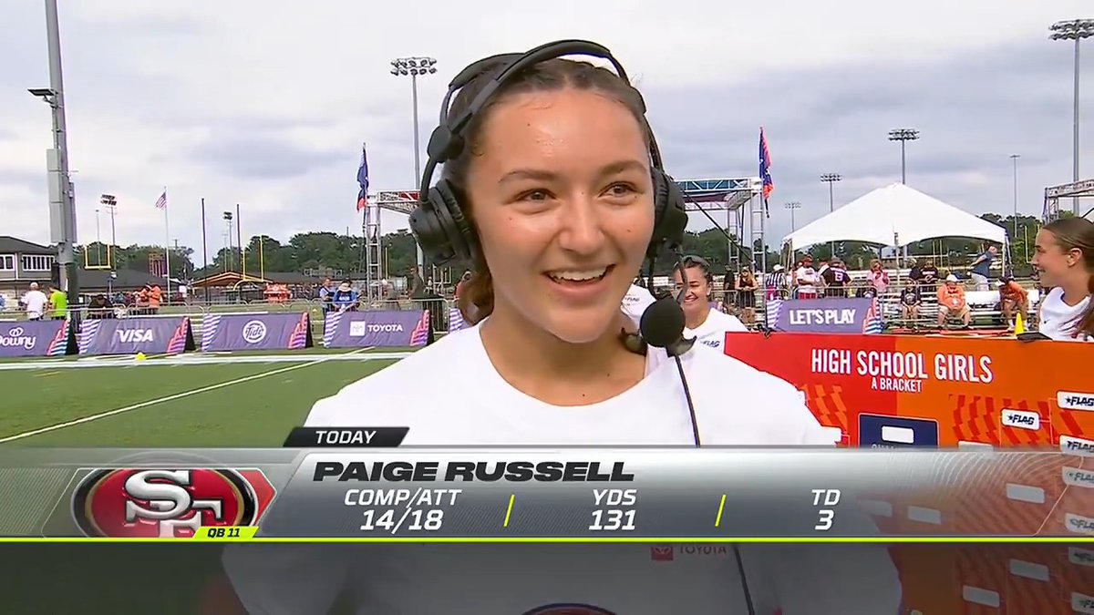 "We're gonna work hard, watch some film, and come prepared." Ladera Ranch 49ers QB Paige Russell on getting ready for tomorrow's matchup vs. the Calexico Cowboys.