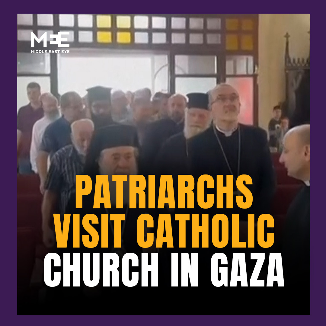 Two of the most senior Christian leaders in Jerusalem, Catholic Latin Patriarch Pierbattista Pizzaballa and Greek Orthodox Patriarch Theophilos III, traveled to Gaza City following an Israeli shelling of the Holy Family Catholic Church.