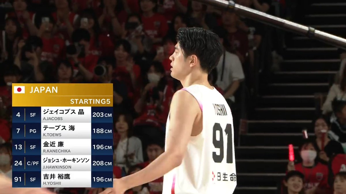 🖐STARTING 5🖐 #4 ジェイコブス 晶 #7 テーブス 海 #13 金近 廉 #24 ジョシュ・ホーキンソン #91 吉井 裕鷹 📺テレビ朝日系列にて生放送 📡バスケットLIVE/TVer/ABEMAにて生配信 #SoftBankCUP2025 #AkatsukiJapan #日本一丸
