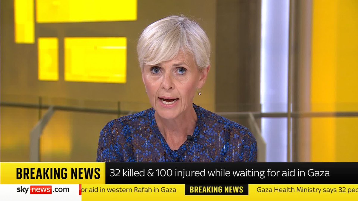 BREAKING: 32 people have been killed and 100 injured while waiting for aid near a Gaza Humanitarian Foundation site, according to the Gaza Health Ministry. 📺 Sky 501, Virgin 602, Freeview 233 and YouTube