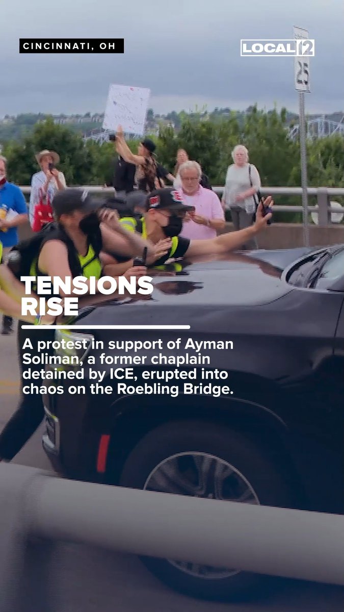 A protest in support of Ayman Soliman, a former Cincinnati Children's Hospital chaplain detained by ICE, erupted into chaos on the Roebling Bridge: