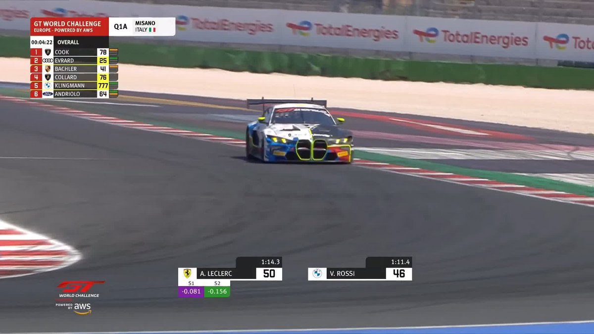 Rossi to the top, and you can tell the grandstands liked that. But there's plenty of quick laps coming in... 📺 #GTWorldEurope | #GTMisano