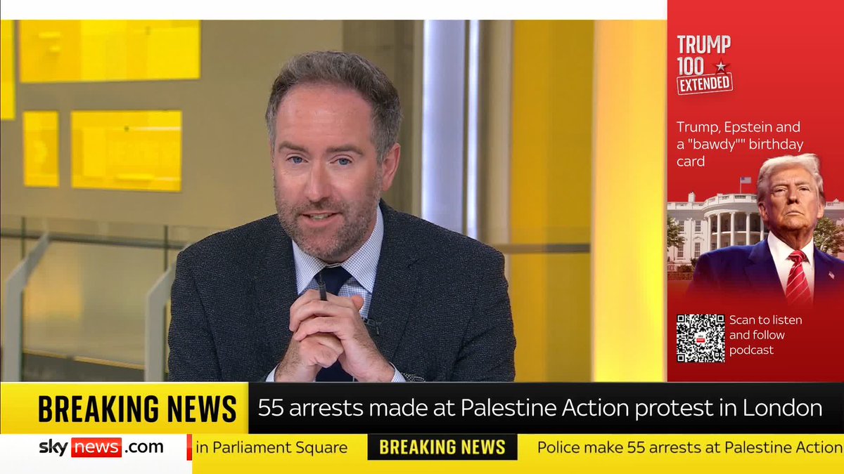 BREAKING: More than 50 people protesting against the ban of Palestine Action have been arrested in Westminster. 📺 Sky 501, Virgin 602, Freeview 233 and YouTube