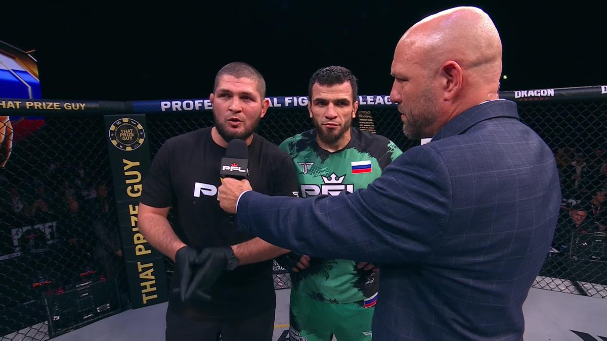 Khabib Nurmagomedov joins Artur Zaynukov on stage for his post-fight interview. What a team! #PFLCapeTown 🇿🇦 | TODAY | Grand Arena, GrandWest | Cape Town, South Africa | 🇺🇸 LIVE NOW on ESPN+