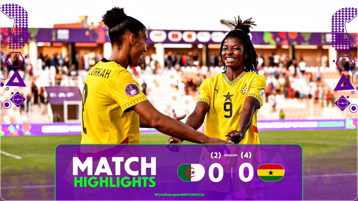 🎥 HIGHLIGHTS: 🇩🇿 (2) 0-0 (4) 🇬🇭 A game that had to be decided by penalties witnessed Ghana march to the #TotalEnergiesWAFCON2024 semis! 🔥