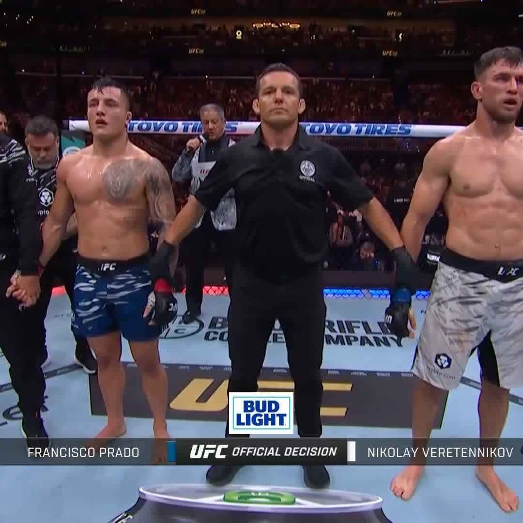 The decision is IN 🔒 Nikolay Veretennikov earns the split decision for his first UFC victory 👏 [ #UFC318 | LIVE NOW on ESPN &amp; ESPN+ ]