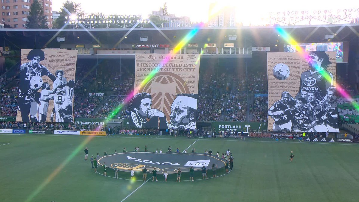 The largest painted tifo in MLS history. 👏 What a way to celebrate the Portland Timbers 50th Anniversary. 📺 #MLSSeasonPass: