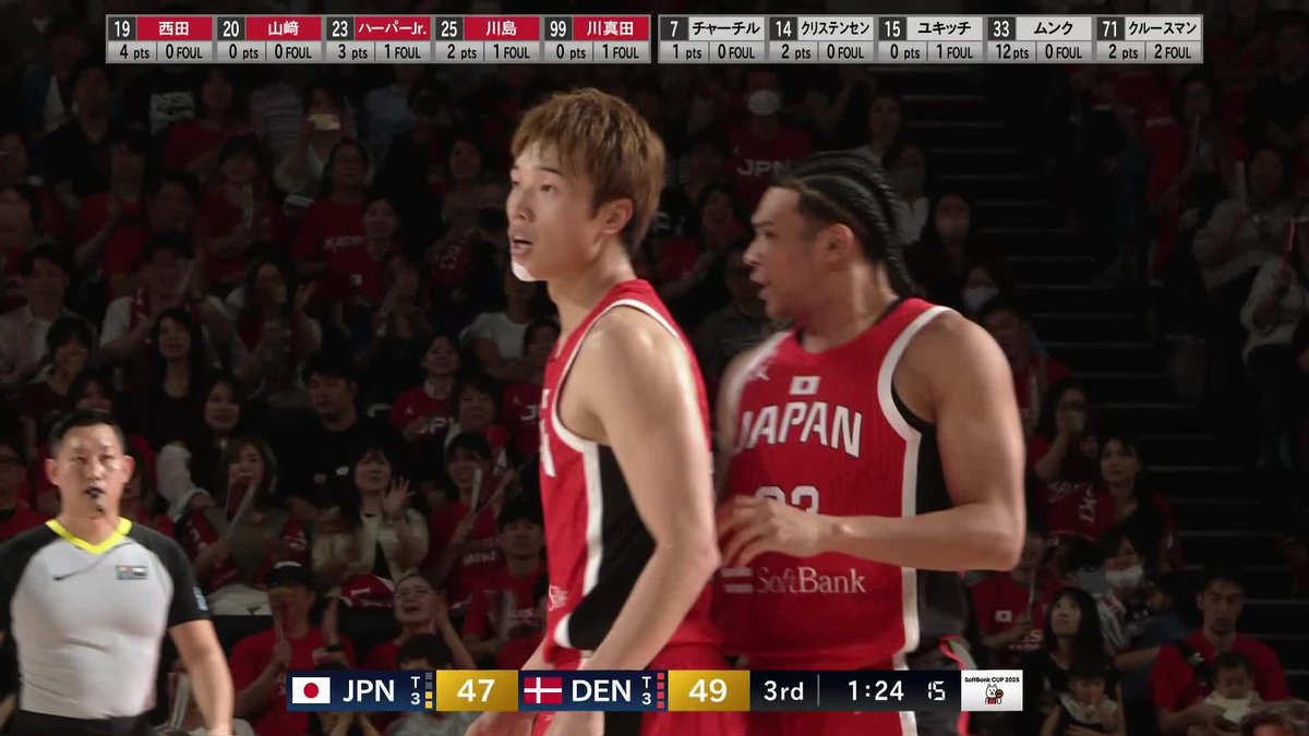 流れを引き戻したい #AkatsukiJapan 🇯🇵 #23 ハーパージュニアのディープスリーと#19 西田のディフェンス🔥 ハーパージュニア”JJ” 西田 優大／NISHIDA YUDAI 📺日本テレビ系列にて生放送 📡バスケットLIVE / TVerにて生配信 #SoftBankCUP2025 #AkatsukiJapan #日本一丸