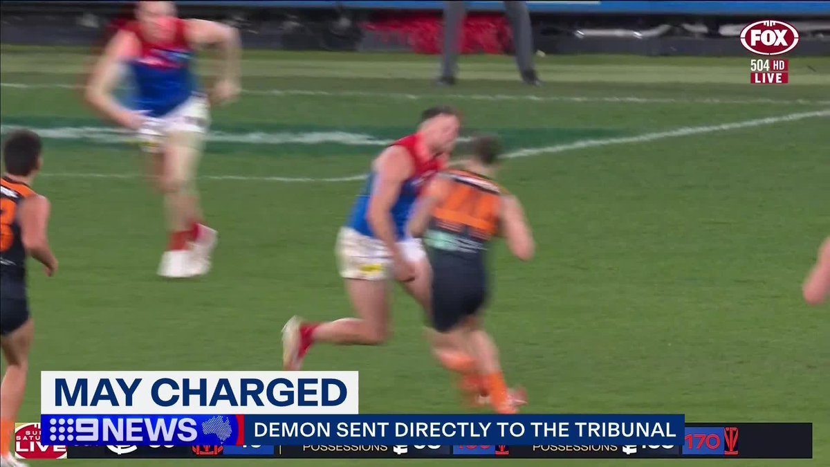 Another bombshell tribunal hearing looms after Melbourne defender Steven May was charged over a bump that left this opponent bloodied and dazed. Tom Morris #9News