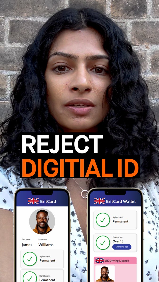 The proposed “BritCard” digital ID is a civil liberties NIGHTMARE It would make us all reliant on a digital pass to go about our daily lives, eroding our rights &amp; freedoms We’ve launched a petition against this proposal - sign and share⤵️