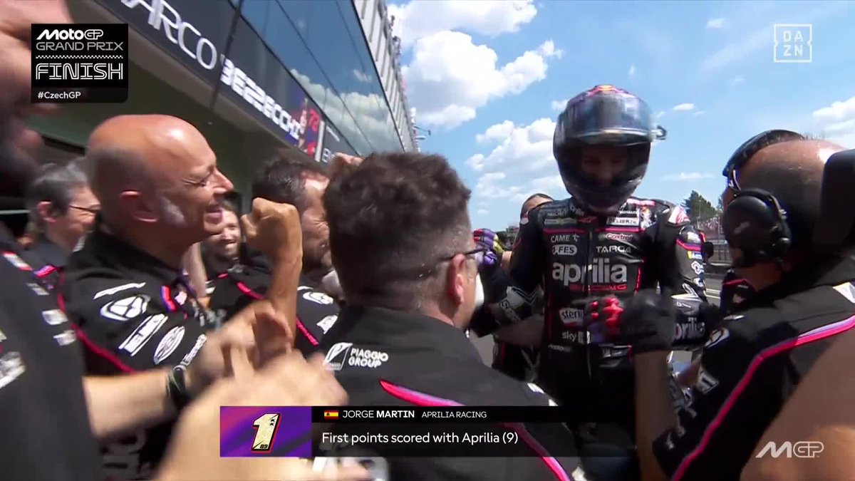 Has pasado por mucho para volver hasta aquí, pero sí… ¡HAS VUELTO! 👏🏻 Jorge Martín Almoguera cruza la meta 7º tras un CARRERÓN y Massimo Rivola, su box y los suyos se rinden a él 😍 #CzechGP 🇨🇿 #MotoGP 🏁