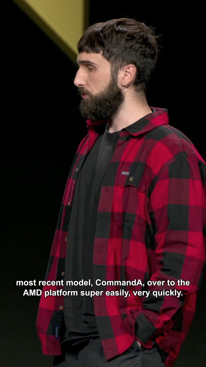 “Our stack and models are now actively deployed on AMD.” Aidan Gomez of @Cohere shares how quickly they ported their latest model, CommandA, to the AMD platform and why Instinct GPUs are now their go-to for training at scale. #AdvancingAI