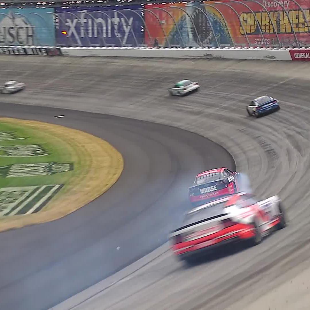 Contact with the wall for Ross Chastain brings out the caution.