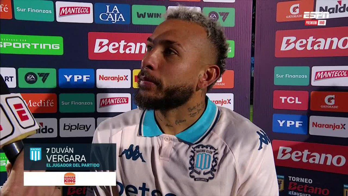 LA PALABRA DE LA FIGURA: Duvan Vergara habló luego de darle el triunfo 1-0 a Racing ante Belgrano en Córdoba por el #TorneoClausura. 📺 ESPN Premium | Suscribite al Pack Fútbol en