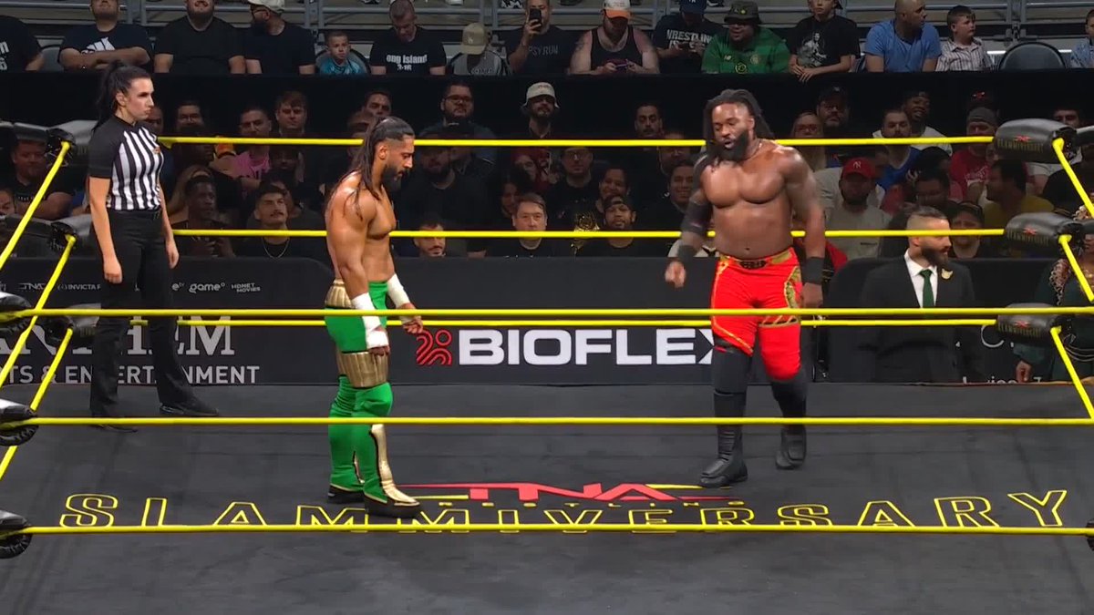 Strike for strike ends in a TWO German Suplexes on the FLOOR! PRYME Alexander Mustafa Ali WATCH #TNASlammiversary on TNA+: