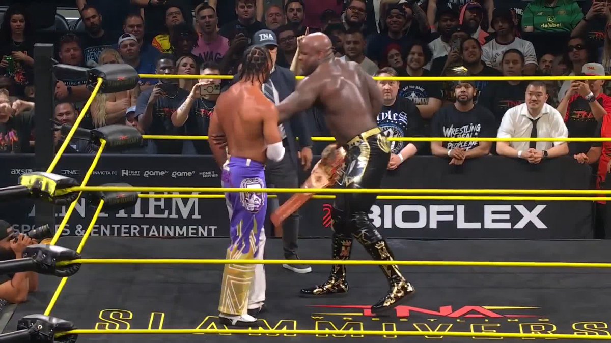 .LEON SLATER has earned MOOSE™️'s respect at #TNASlammiversary. Watch LIVE on TNA+: