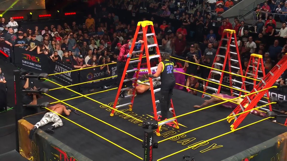 The 4 Team Ladder Match is underway! #BrotherNero DELETED MATT HARDY Nic Nemeth Ryan Nemeth NEW BIO A.J. FRANCI$ 💰 KC Navarro Myron Reed Zachary Wentz Watch #TNASlammiversary LIVE on TNA+:
