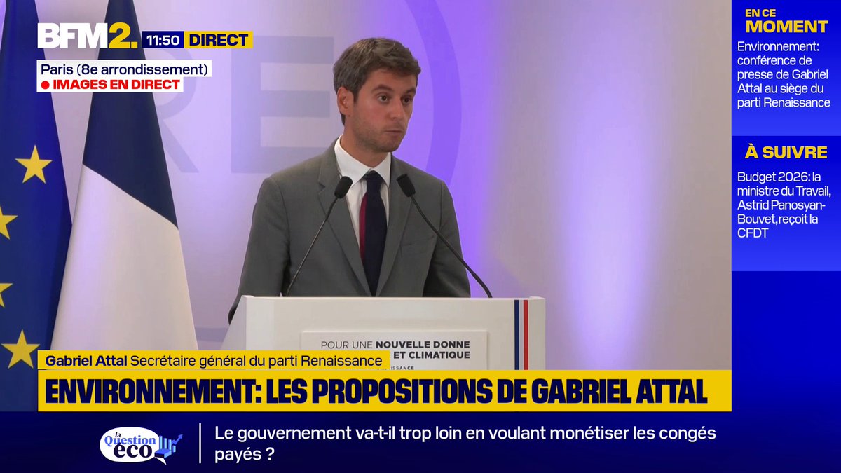 💬 "Nous devons avoir une écologie de la voiture (...) On ne remplacera pas les voitures" Gabriel Attal propose une baisse de la TVA pour les véhicules électriques à 5,5% contre 20% actuellement #BFM2