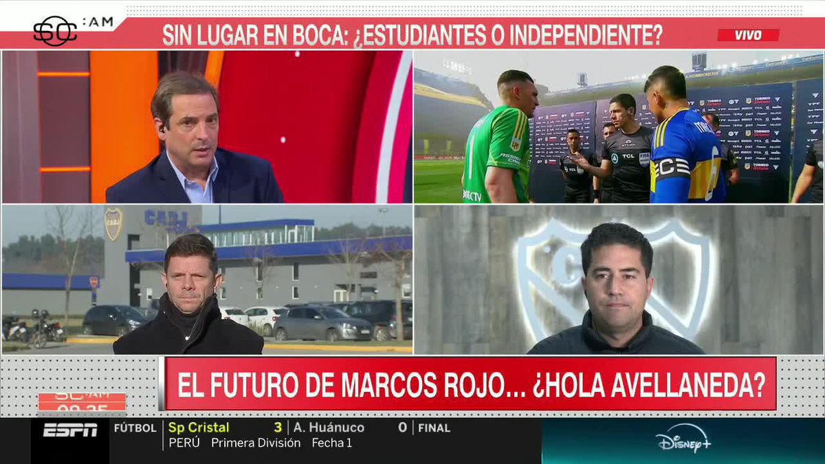 "EN ESTAS HORAS ROJO ESTARÍA TOMANDO UNA DECISIÓN ANTE LA INSISTENCIA DE COLOTTO PARA PRESENTARLO EN INDEPENDIENTE COMO POSIBLE REFUERZO" 👀 Federico Bueno analizó en #SportsCenterAM la posibilidad de que Marcos Rojo sea refuerzo de Independiente 📺 #DisneyPlus
