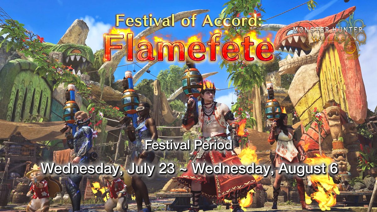 Things are heating up in the Grand Hub with the Festival of Accord: Flamefete seasonal event, splashing into #MHWilds from July 23 - Aug 6. Celebrate by taking on new quests and earning themed equipment and cosmetic gear, perfect for the Summer sun!