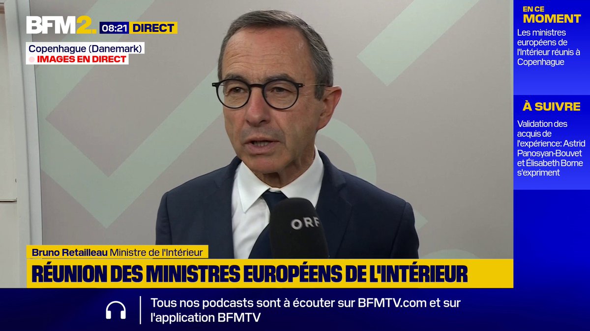 💬 "Partout en Europe, tous les peuples font la même demande: il faut reprendre le contrôle d'une immigration souvent massive" Bruno Retailleau, ministre de l'Intérieur, participe à une réunion avec ses homologues européens à Copenhague #BFM2