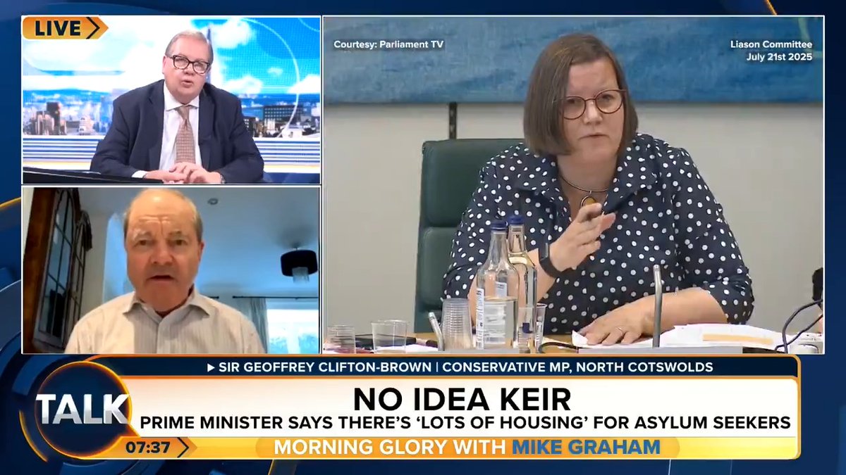 Conservative MP Sir Geoffrey Clifton-Brown slams Keir Starmer for "not understanding what is going on" with the mood in Britain on migration, following a protest outside a migrant hotel in Epping. Mike Graham: "I'm surprised at what little grasp he has on reality!" @iromg