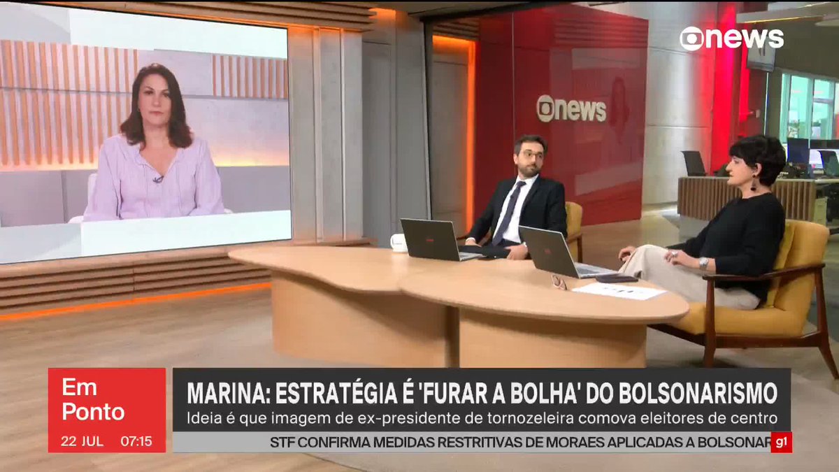 Marina: estratégia é 'furar a bolha' do bolsonarismo; ideia é que imagem de ex-presidente Jair com tornozeleira eletrônica comova eleitores de centro. #EmPonto ➡️ Assista na #GloboNews:
