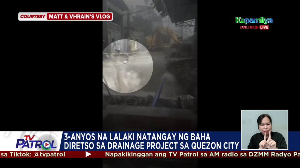 Nasagip ng nagmalasakit na residente ang 3 taong gulang na lalaki na inanod ng rumaragasang baha sa Batasan Hills, Quezon City Lunes, Hulyo 21, 2025.