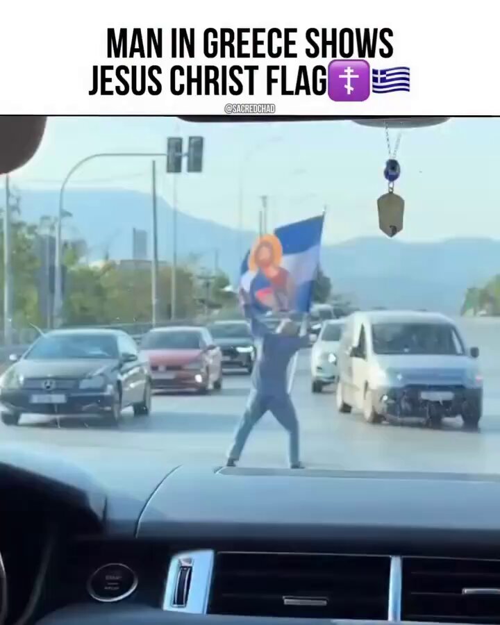 Man in Greece shows Jesus Christ flag☦️🇬🇷🗿