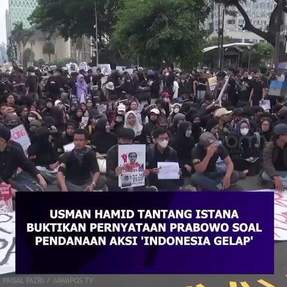 Direktur Eksekutif Amnesty International Indonesia, Usman Hamid, menantang Istana Presiden untuk membuktikan pernyataan Presiden Prabowo Subianto yang menyebut aksi 'Indonesia Gelap' didanai oleh koruptor.