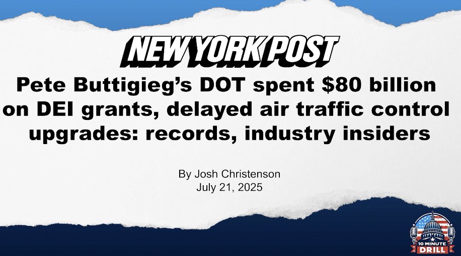 🧑🏻‍✈️ Mayor Pete loves DEI When he wasn't requiring neighborhood block parties to build EV charging stations or flying private to avoid the commercial air travel problems he created, Secretary Buttigieg was spending $80B on DEI grants and putting off air traffic control updates.