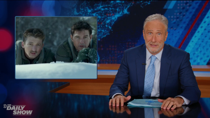 Jon Stewart on Trump’s desperate attempt to “Top Gun” his way out of looking like Epstein’s wingman