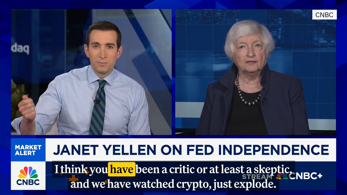🇺🇸 NEW: Former Fed Chari Janet Yellen claims she has "concerns" about recent crypto legislation.