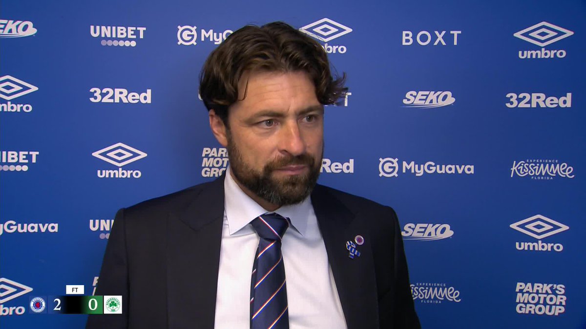 🔵 Rangers head coach Russell Martin reacts to a 2-0 win over Panathinaikos in his first competitive match in charge "There was lots to like...for a start it was really good." 🗣️