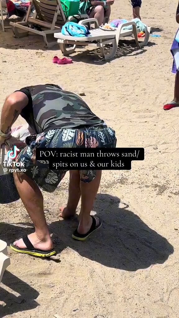 White man throws sand and spits on children at The Quassy Amusement &amp; Waterpark 📍Middlebury, CT